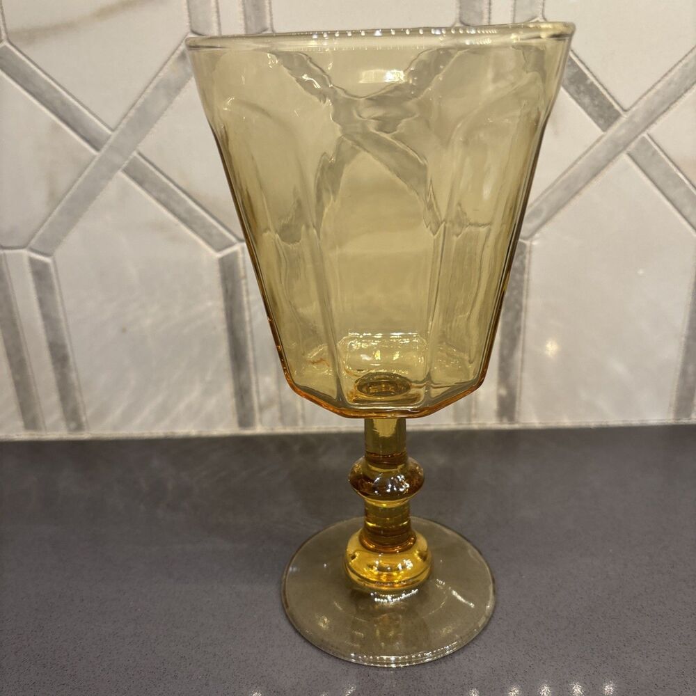 Vintage Lenox Honey yellow Amber Glass Water Goblets Wine Glasses Large 6-5/8in
